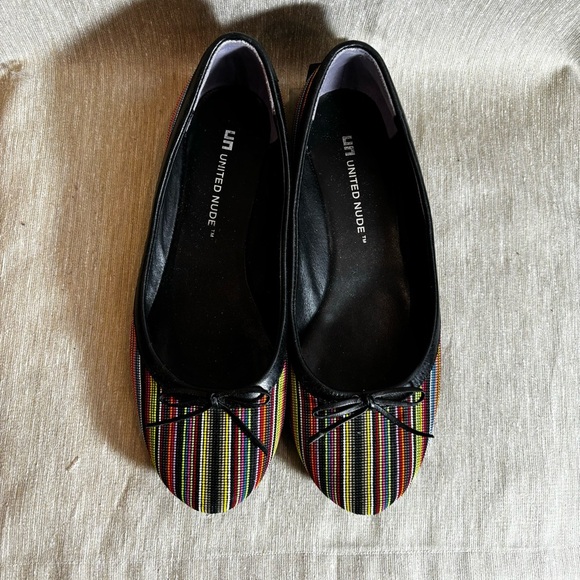 UNITED NUDE Sz 38 Multi Coloured Striped Funky Heel Slip On Ballet Flats Shoes - Picture 3 of 12